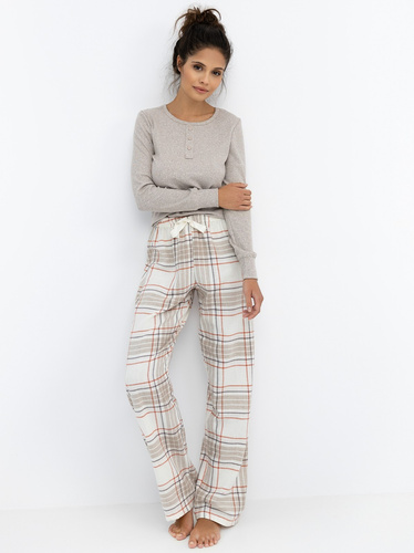 Dámské pyžamo Angelina Sensis - melanžová halenka a kostkované flanelové kalhoty