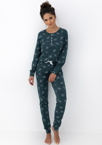 Ellison Sensis dámské pyžamo zelené - bavlněné pyžamo s dlouhým rukávem a žebrovanými manžetami