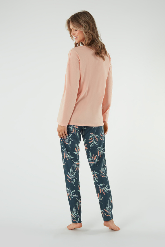 Julietta Dámské pyžamo s dlouhým rukávem a dlouhými kalhotami Italian Fashion - lososový/potisk