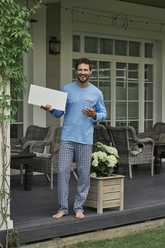 Jaromir Pánské dlouhé kalhoty s dlouhým rukávem Italská móda - modrá/potisk