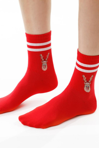 ART.136 Dámské vánoční ponožky Steven red 118 - bavlněné, teplé, zimní vzor