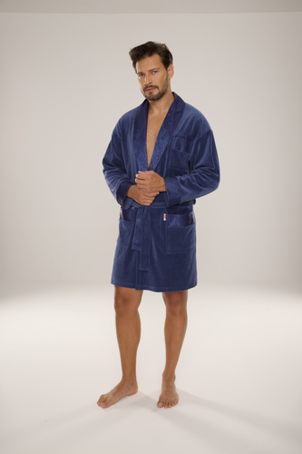 866 Noble Pánský velurový župan De Lafense - krátký, elegantní, bavlna - denim