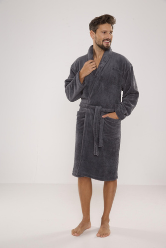 811 De Lafense pánský plyšový župan - šedý