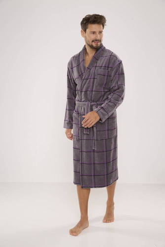 803 / 819 Pánský froté župan Twin Forex - šedý s fialovou kostkou (šedý kostkovaný)