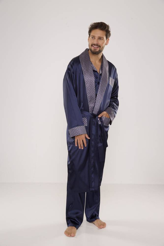 939 Pánské saténové pyžamo - tmavě modré