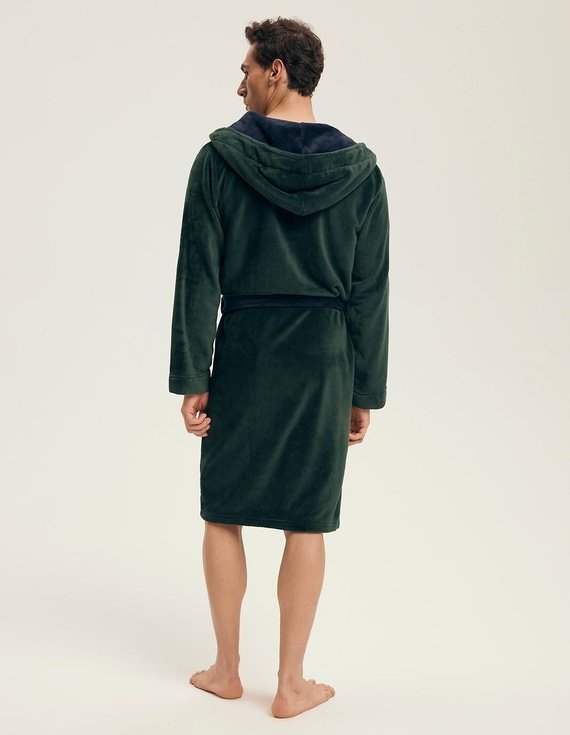 Pánský župan Henderson 43377 Natch green- kapuce, teplý úplet, pohodlí a elegance