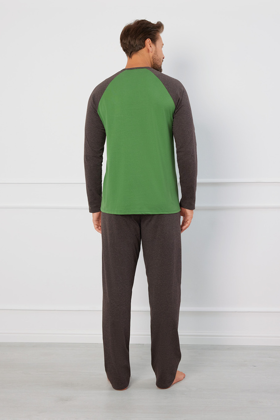 Alexander Pánské pyžamo s dlouhým rukávem a dlouhými kalhotami Italian Fashion - green/c.melange