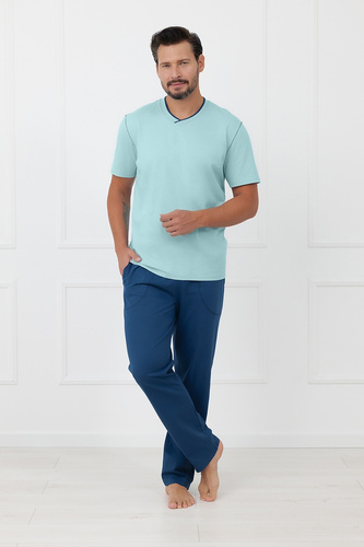 Pánská bavlněná pyžama Devon Italian Fashion dlouhé kalhoty tyrkysová