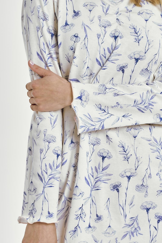 Bavlněná noční košile Taro Caroline 3455 modrá - s dlouhým rukávem, pohodlná a ženská