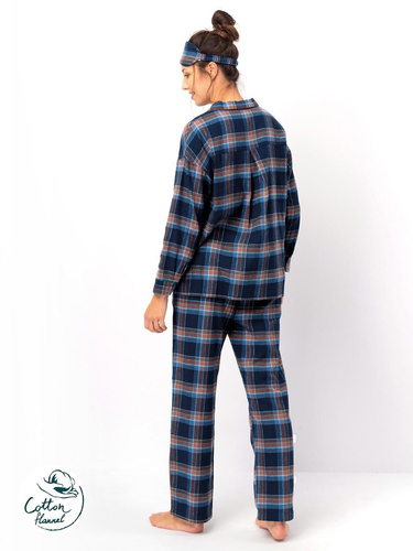 Dámské pyžamo Key LNS 431 navy blue - bavlněný flanel, dlouhý rukáv, knoflíky