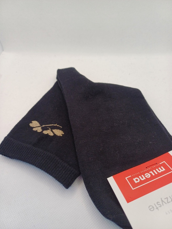 Milena 0200-178 - Dámské bavlněné ponožky s jemným vzorem a lurexovou nití | Polská výroba - černé