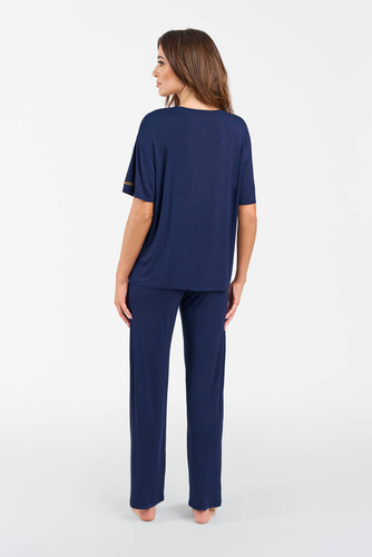 Akord Dámský komplet s krátkým rukávem a dlouhými kalhotami Italian Fashion - tmavě modrý