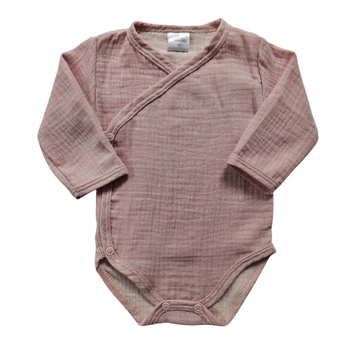 Mušelínové body Just Muslin 03235R Makoma rose - dlouhý rukáv, obálkové zapínání, 100% bavlna
