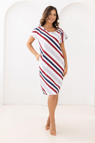 Dámská bavlněná košile 175 Regina burgundy - krátký rukáv, pruhovaný potisk, délka ke kolenům, 100% bavlna