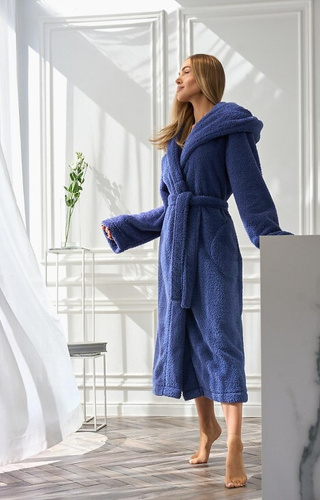 2556 Heaven Dámský dlouhý župan L&L s kapucí - tmavě modrý