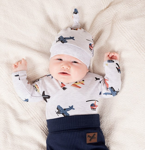 219054 Dětská čepice Willy Nicol - bavlna, letadla, vázaná