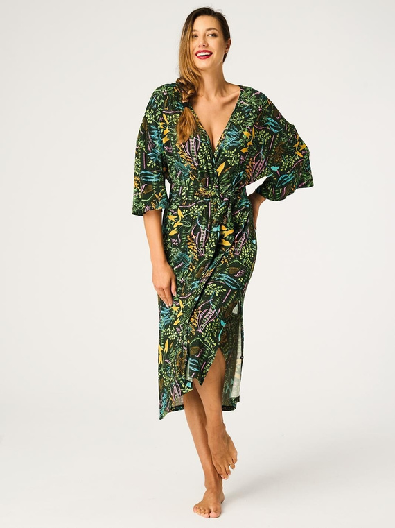 Key LGL 574 Zelený – Dámský župan z viskózy 95 % s potiskem