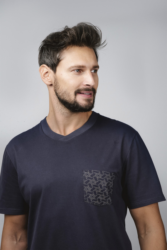 Diaz Pánské pyžamo s krátkým rukávem, šortky Italian Fashion - námořnická modř/potisk