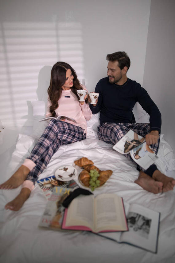 Brit Pyžamo Pánské dlouhý rukáv, dlouhé kalhoty Italská móda - tmavě modrá/potisk