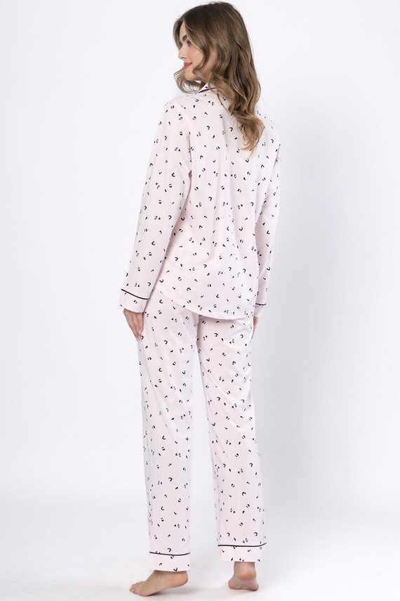 Dámské pyžamo Laveza Alka 1618 světle růžové- bavlna, dlouhý rukáv, zapínání na knoflíky