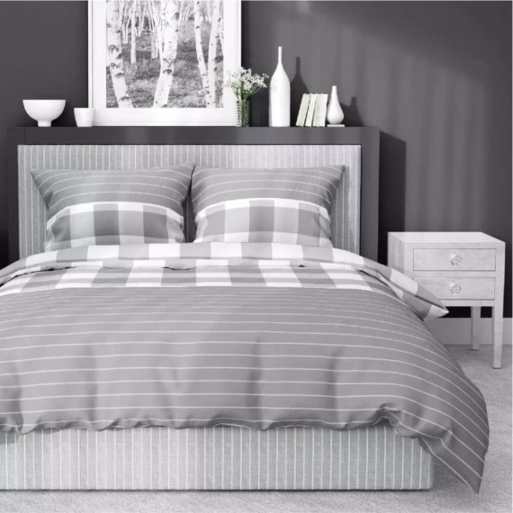 5083 B Home Satin Pościel satynowa kratka Detexpol szary