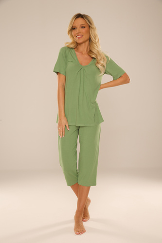 878 Dahlia Dámské pyžamo De Lafense - viskóza, krátký rukáv, 3/4 kalhoty - šalvějová barva
