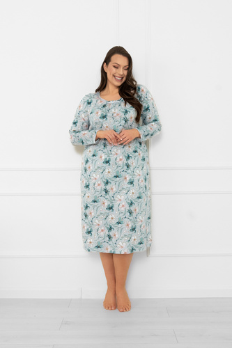 Dámská noční košile Sekwoja - bavlna, dlouhý rukáv, květinový vzor Italian Fashion
