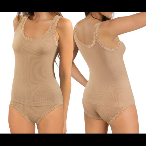 Dámské tílko Sesto Senso 6109 krajka bezešvé elastické pohodlné beige