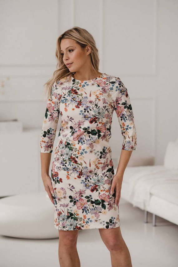 Milky Classic Sukienka do karmienia Milk&Love rękaw 3/4 kremowa w kwiaty