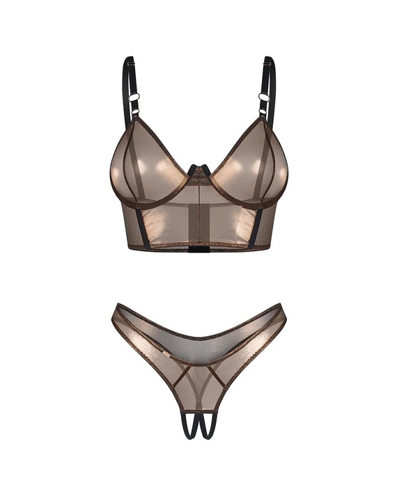 Set Soranna Top & Crotchless Thong Obsessive zlatý smyslný set s otevřenými tangy