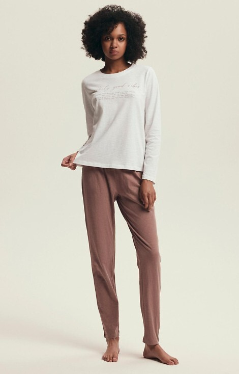 43701 Delanie Henderson dámské pyžamo prachově růžové - bavlna, dlouhý rukáv a kalhoty