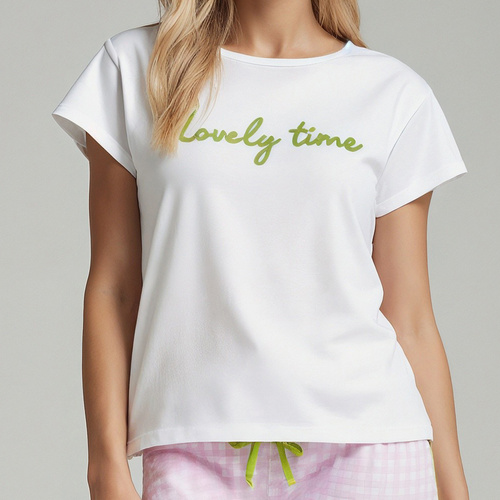 Dana Dámské pyžamo Sorbetto pink - 100% bavlna, krátký rukáv, kostkované kalhoty, komplet