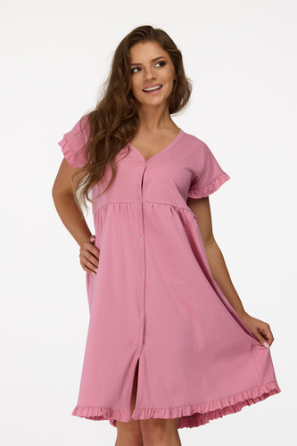 ne. 24 Těhotenská noční košile Senizo antická růžová - 100% bavlna, krátký rukáv, zapínání na knoflíky při kojení