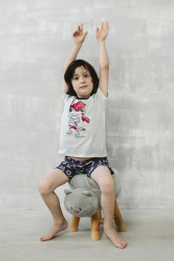 Kastos Chlapecké pyžamo s krátkým rukávem, kalhoty Italian Fashion - světlý melír