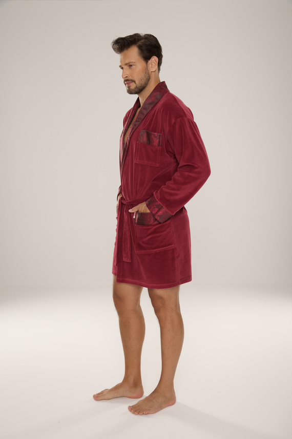 866 Noble Pánský velurový župan De Lafense - krátký, elegantní, bavlna - vínový
