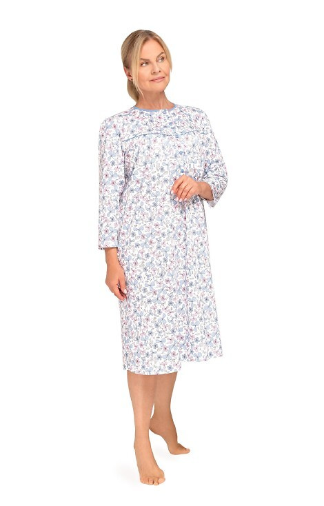 204 Bogna II Dámská noční košile Martel 30 modro-růžová - bavlna, dlouhý rukáv, rozepínací