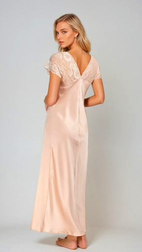 Saténové kalhotky Mactan od Kalimo - dlouhá noční košile s krajkou, nude barva