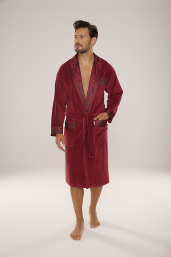 868 Noblesní pánský velurový župan De Lafense - elegantní, měkký, prémiový, vínový