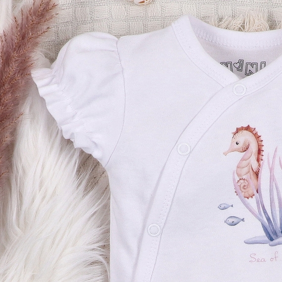 ABN-5474 Underwater World Nini obálkové body bílé - organická bavlna, krátký rukáv