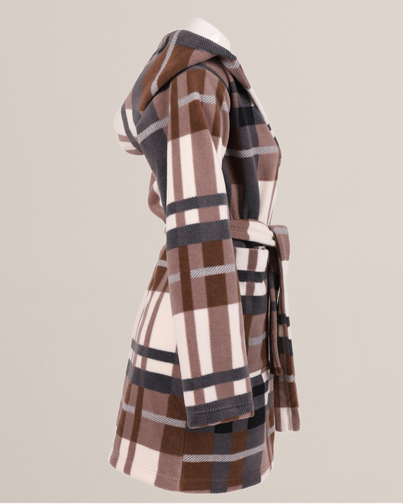 031 De Lafense županová přikrývka - hřejivý fleecový dámský župan Super Cozy, hnědý