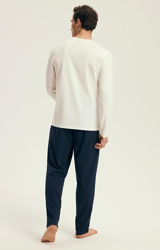 43475 Loji Pánské pyžamo Henderson Core white - bavlněný komplet s horským potiskem