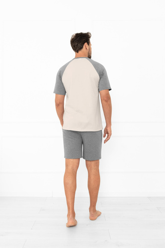 Alexander Italian Fashion pánské pyžamo béžové - krátké rukávy a krátké šortky, 100% bavlna