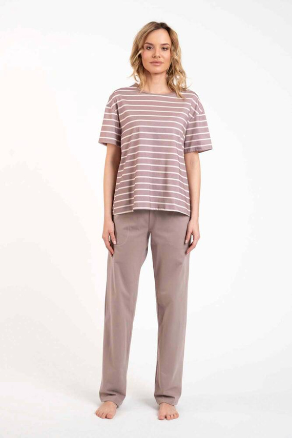 Betty Dámské pyžamo s krátkým rukávem, dlouhé kalhoty Italian Fashion - cappuccino/print cappuccino