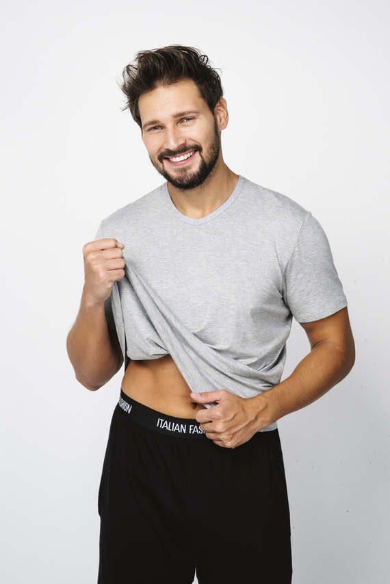 Dallas Pánské pyžamo s krátkým rukávem, dlouhé kalhoty Italian Fashion- melange/black