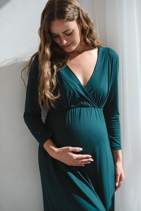 Star Light Těhotenská a kojící bambusová noční košile 7/8 Milk&Love bottle green - prodyšná, pro nemocnici, pohodlné kojení