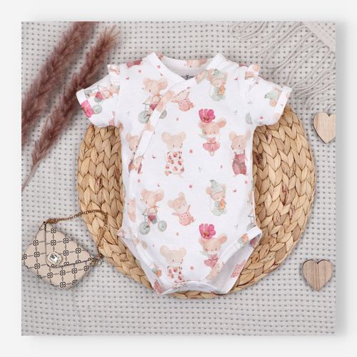 Dětské body Nini Little Mouse organická bavlna zavinovací krátký rukáv