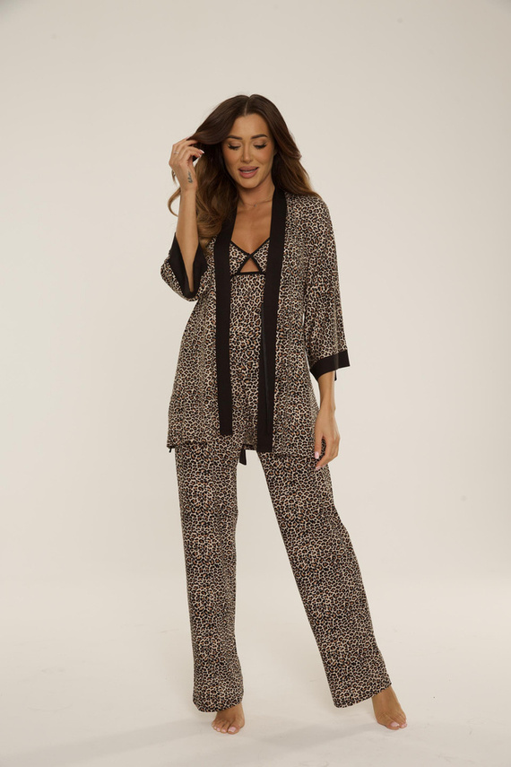 836 Mavis Dámský krátký župan De Lafense - hnědý leopardí potisk