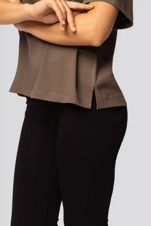 Urban khaki- Dámské bavlněné tričko s krátkým rukávem, klasický střih, módní s rozparky | Vysoce kvalitní materiál, elasticita