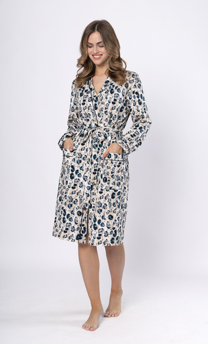 Dámský župan Leveza Virginia 1676 - tmavě modrá bavlna, dlouhý rukáv, klasický střih