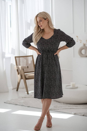 Lovely Dress Midi sukienka ciążowa i do karmienia rękaw 3/4 Milk&Love kropki na czarnym